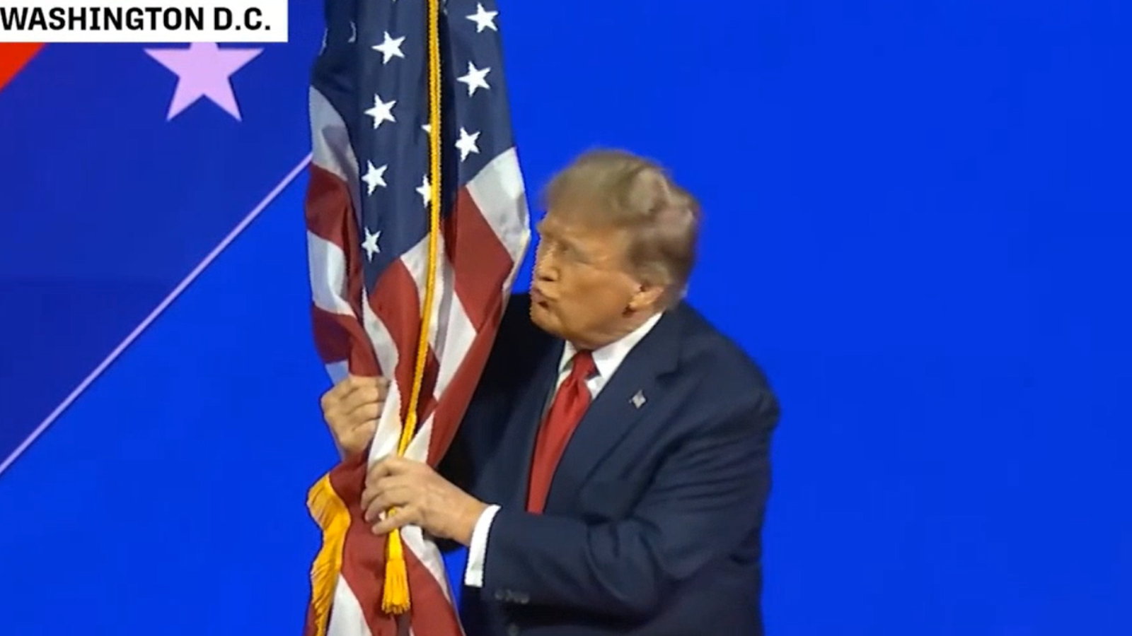 Trump Kisses Flag at CPAC 2024