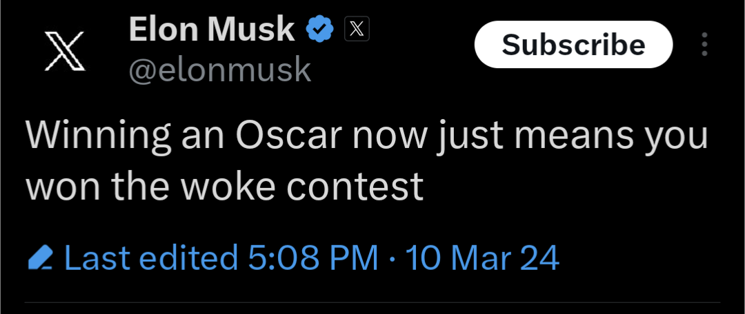 Elon Musk Takes Shot at The Oscars